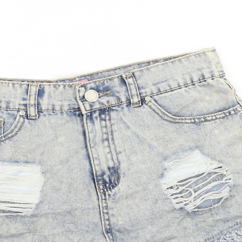 Denim Club Womens Blue Cotton Cut-Off Shorts Size 12 Regular Button - Distressed