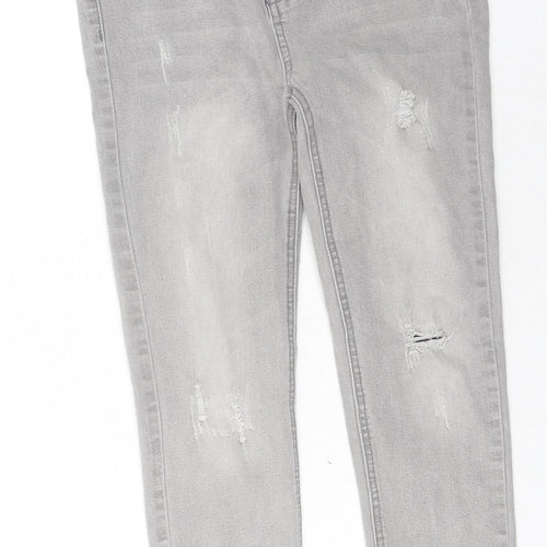Denim & Co. Boys Grey Cotton Skinny Jeans Size 11-12 Years Regular Button - Distressed