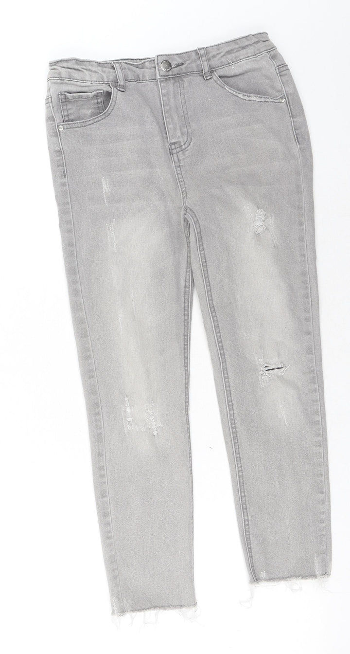 Denim & Co. Boys Grey Cotton Skinny Jeans Size 11-12 Years Regular Button - Distressed