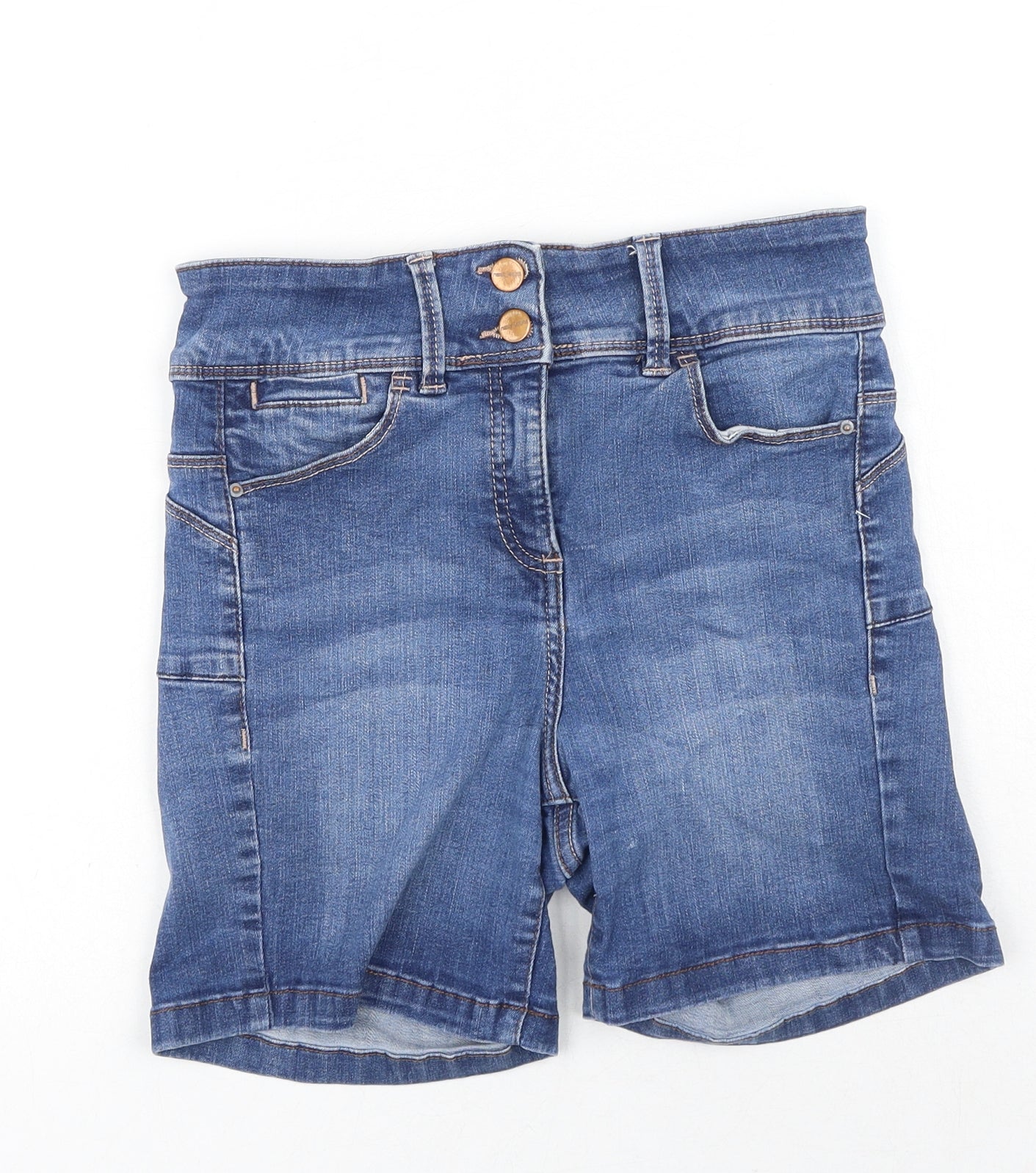 NEXT Womens Blue Cotton Boyfriend Shorts Size 8 Regular Button