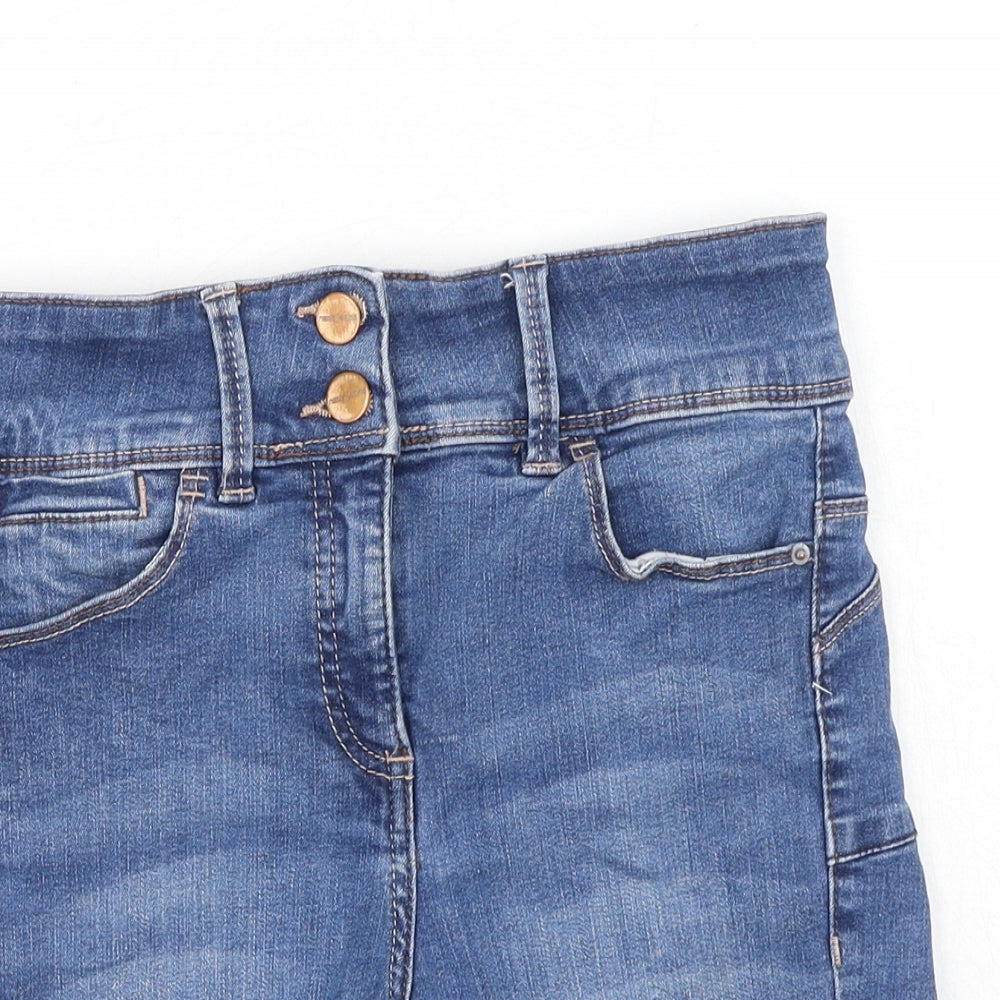 NEXT Womens Blue Cotton Boyfriend Shorts Size 8 Regular Button