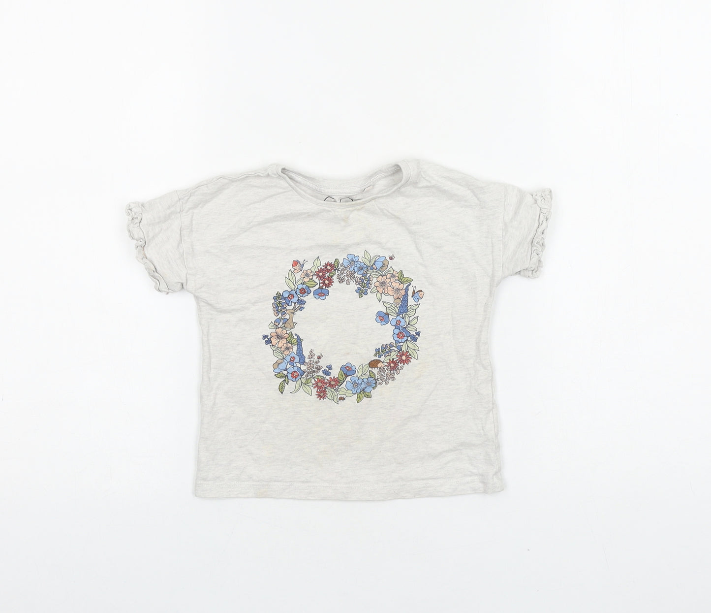 NEXT Girls Grey 100% Cotton Basic T-Shirt Size 2-3 Years Round Neck Pullover