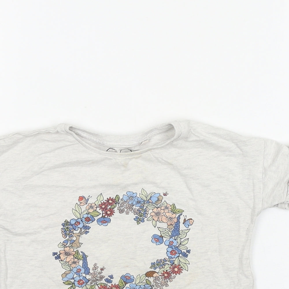 NEXT Girls Grey 100% Cotton Basic T-Shirt Size 2-3 Years Round Neck Pullover