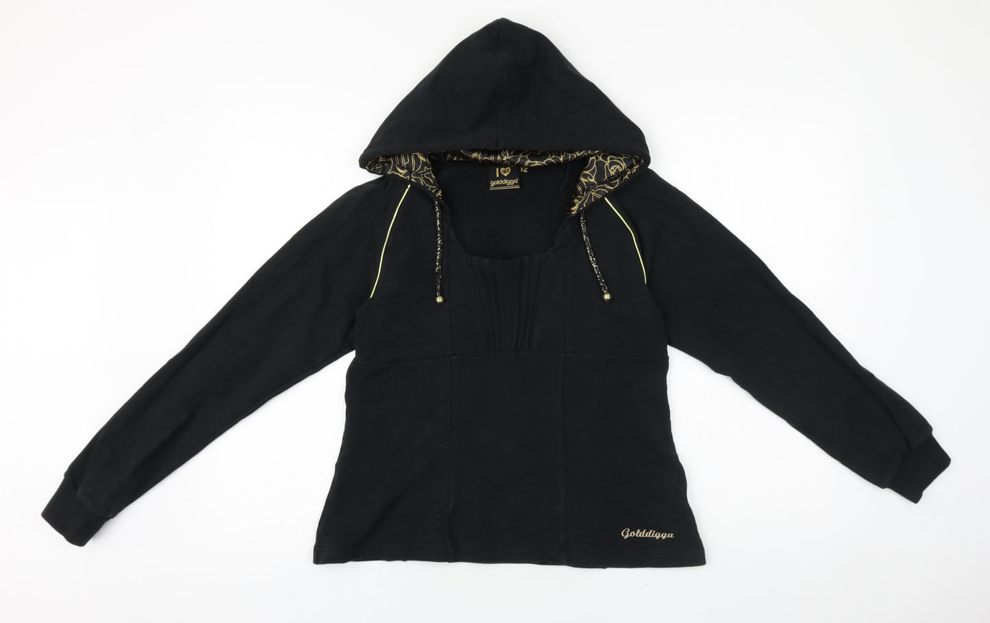 Goldigga Womens Black Cotton Pullover Hoodie Size 12 Pullover