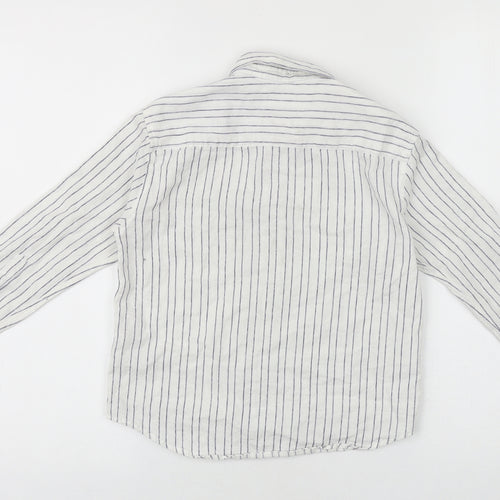 Zara Girls White Striped 100% Cotton Basic Button-Up Size 6 Years Collared Button