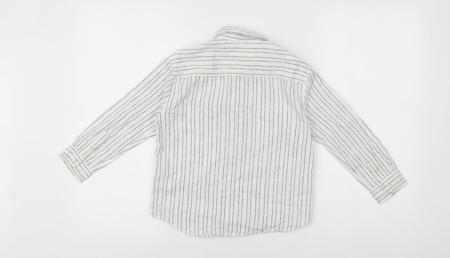 Zara Girls White Striped 100% Cotton Basic Button-Up Size 6 Years Collared Button