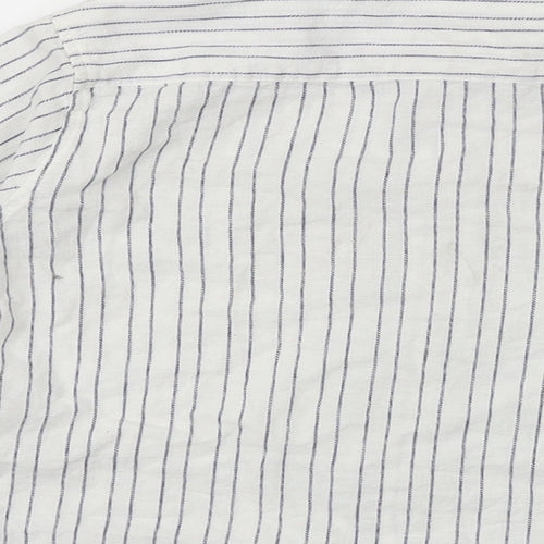 Zara Girls White Striped 100% Cotton Basic Button-Up Size 6 Years Collared Button