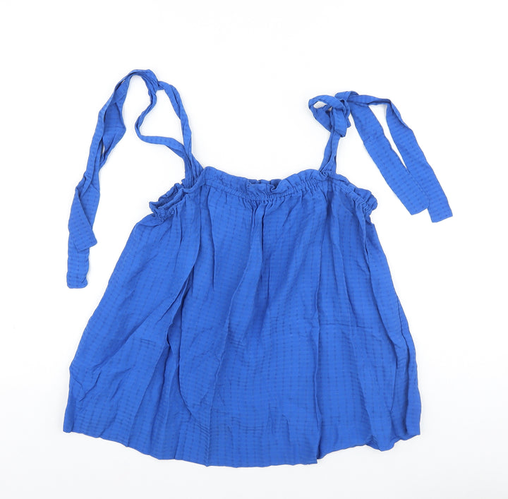 H&M Womens Blue Geometric Viscose Cropped Tank Size M Off the Shoulder