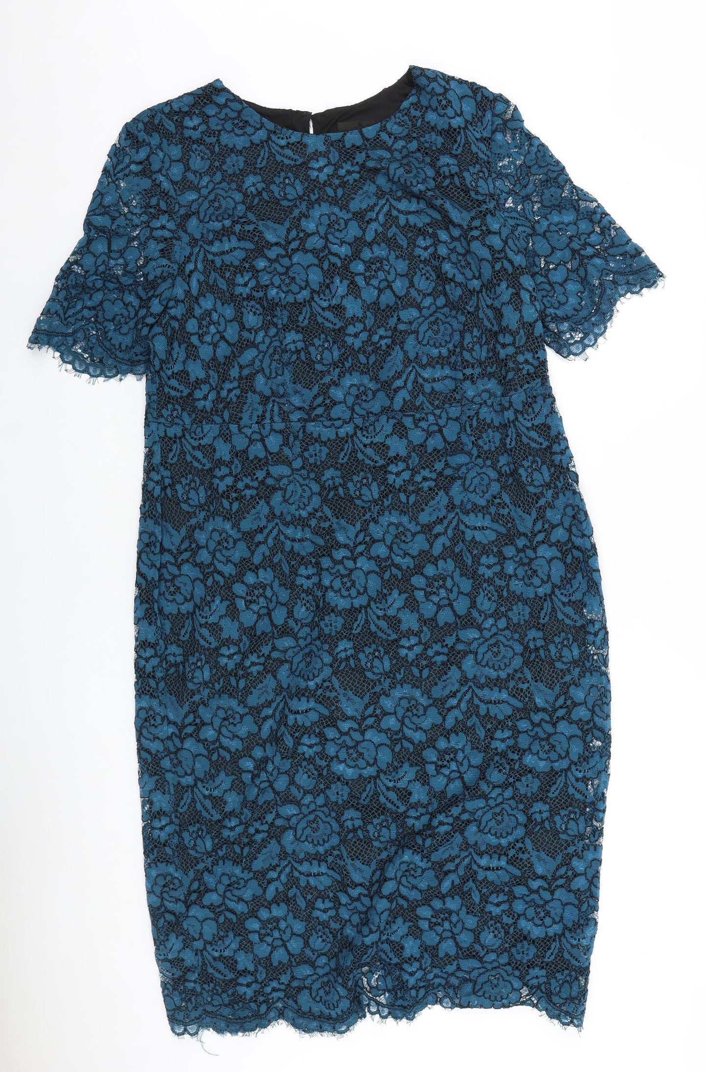 Betty Jackson Womens Blue Floral Polyester Pencil Dress Size 18 Boat Neck Zip