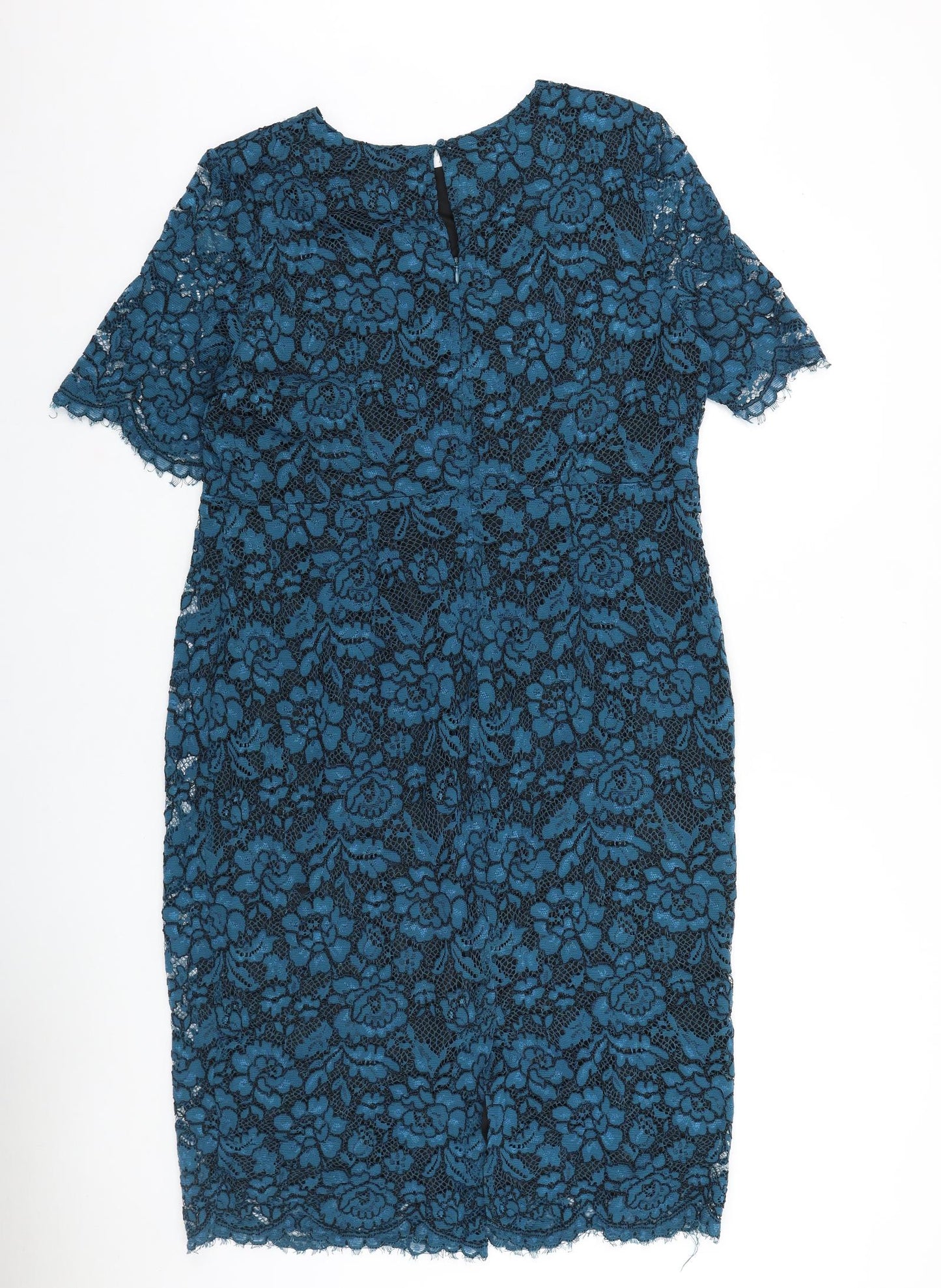 Betty Jackson Womens Blue Floral Polyester Pencil Dress Size 18 Boat Neck Zip