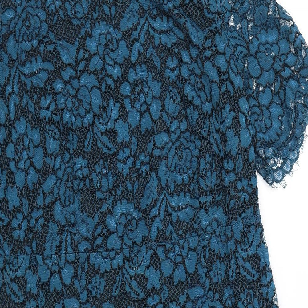 Betty Jackson Womens Blue Floral Polyester Pencil Dress Size 18 Boat Neck Zip