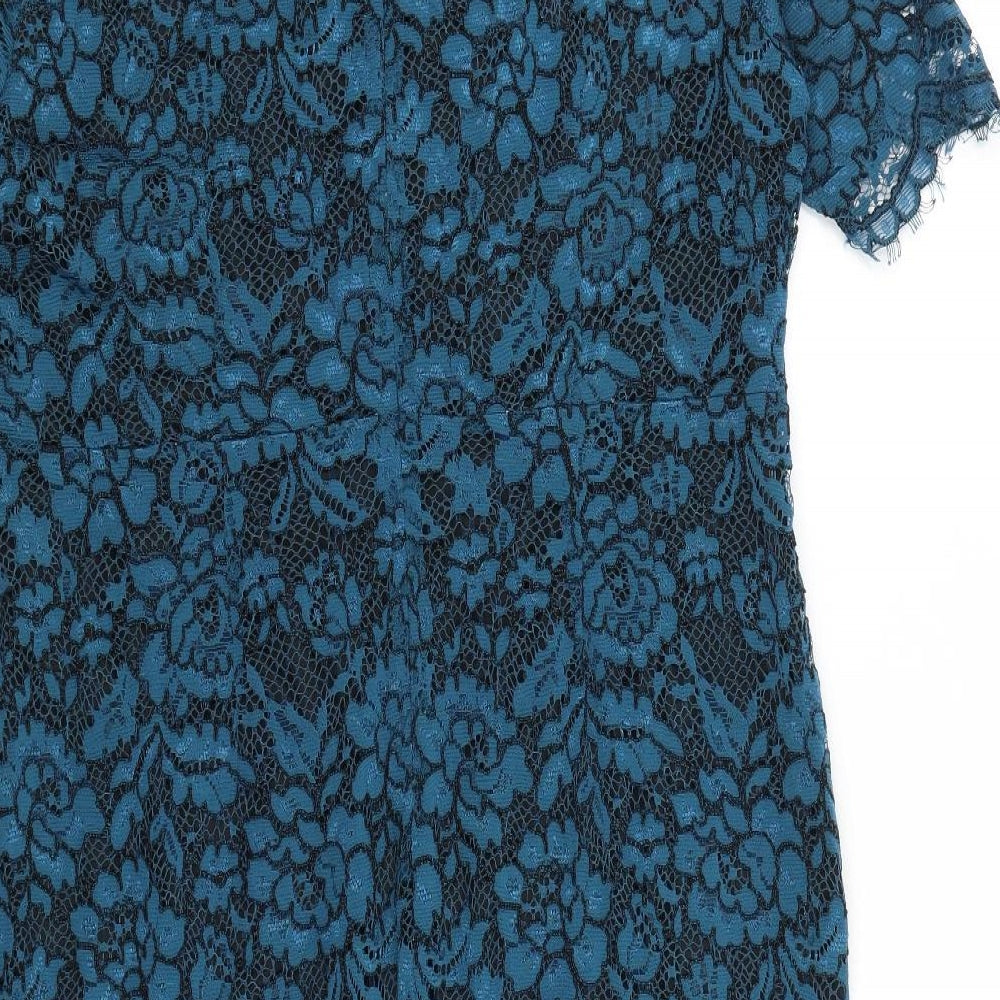 Betty Jackson Womens Blue Floral Polyester Pencil Dress Size 18 Boat Neck Zip