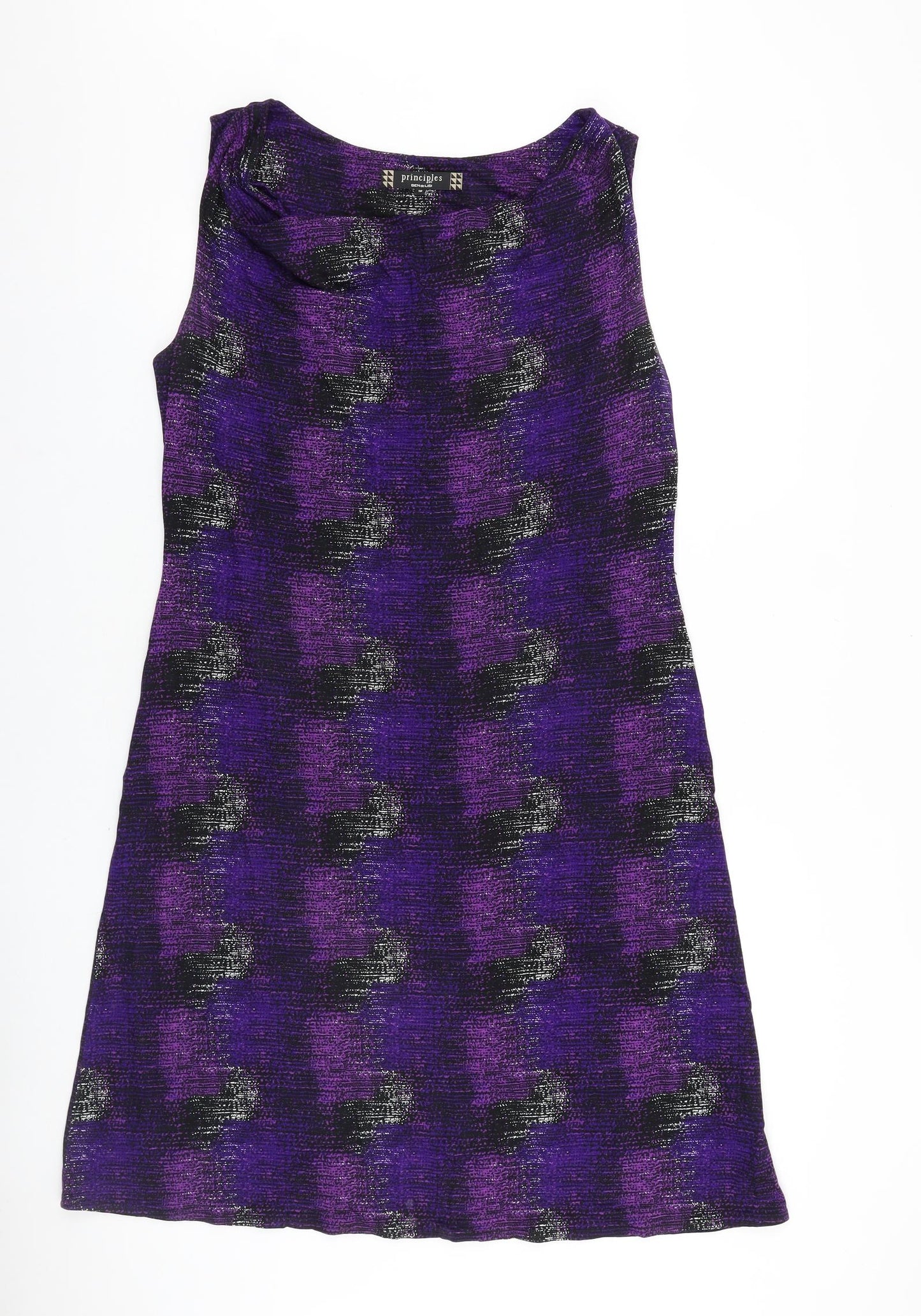 Principles Womens Purple Geometric Viscose Shift Size 16 Boat Neck Pullover
