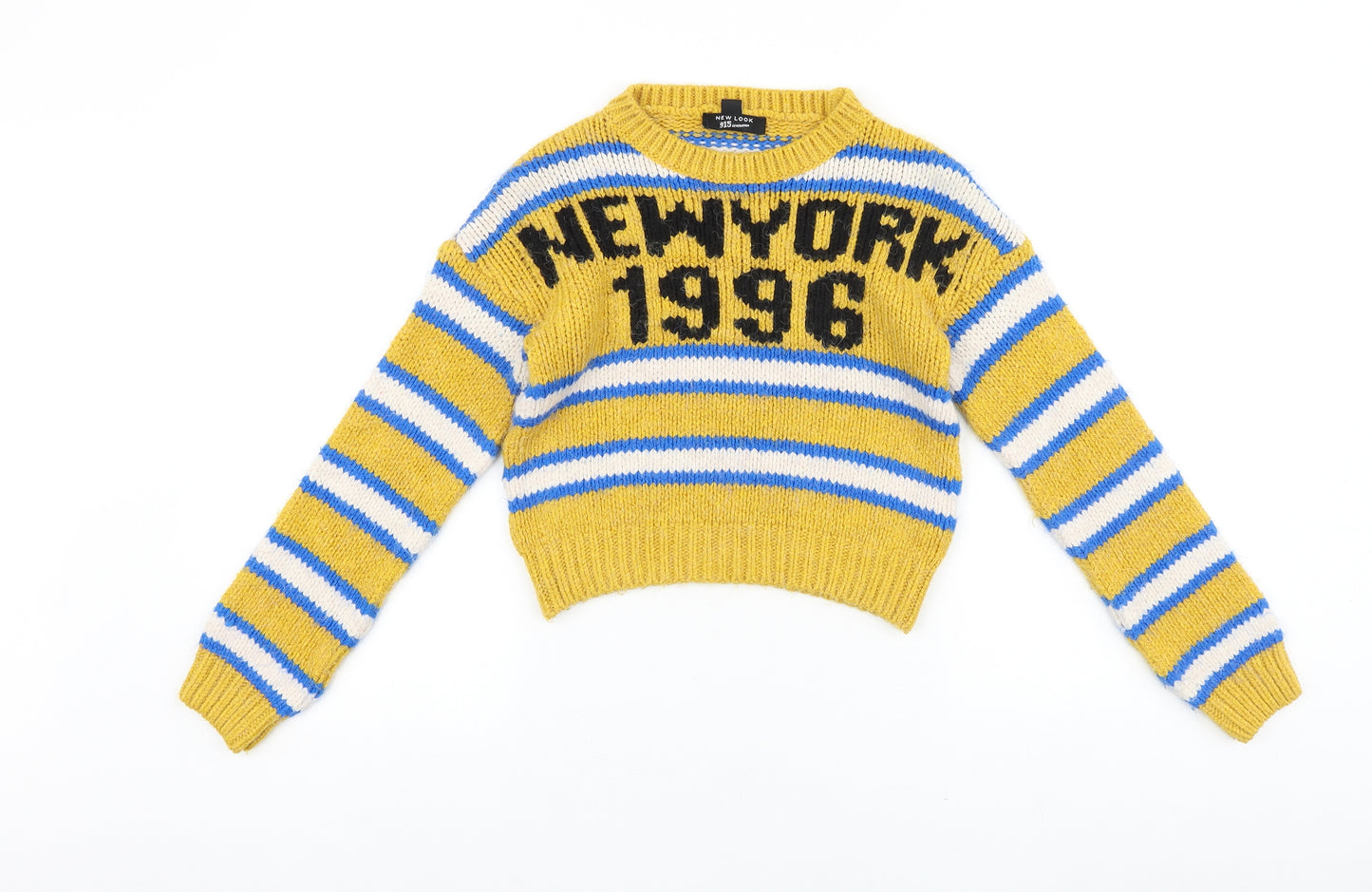 New Look Girls White Round Neck Striped Cotton Pullover Jumper Size 10-11 Years Pullover - New York 1996