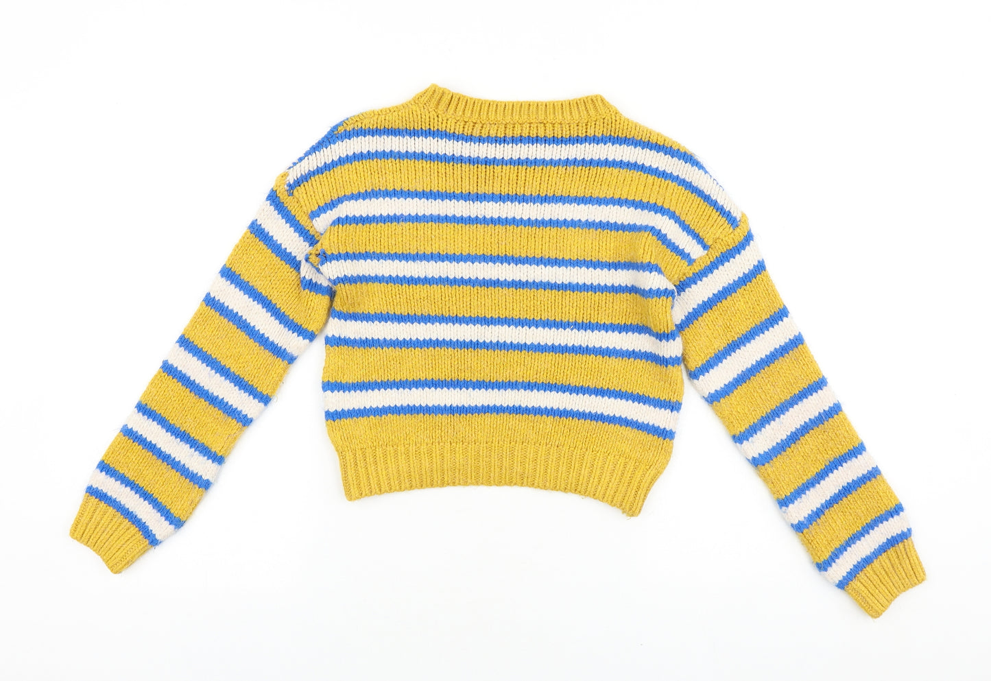 New Look Girls White Round Neck Striped Cotton Pullover Jumper Size 10-11 Years Pullover - New York 1996