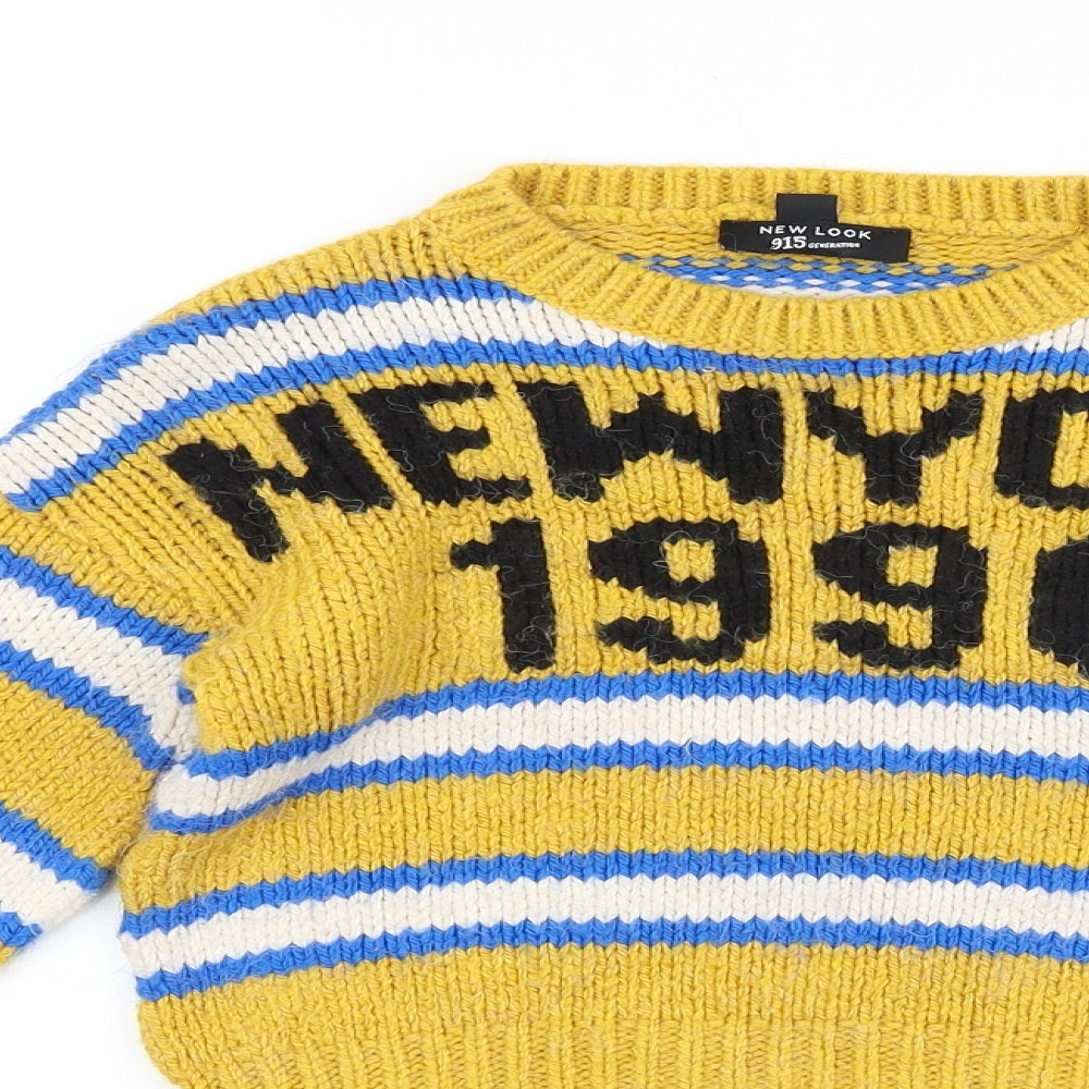 New Look Girls White Round Neck Striped Cotton Pullover Jumper Size 10-11 Years Pullover - New York 1996