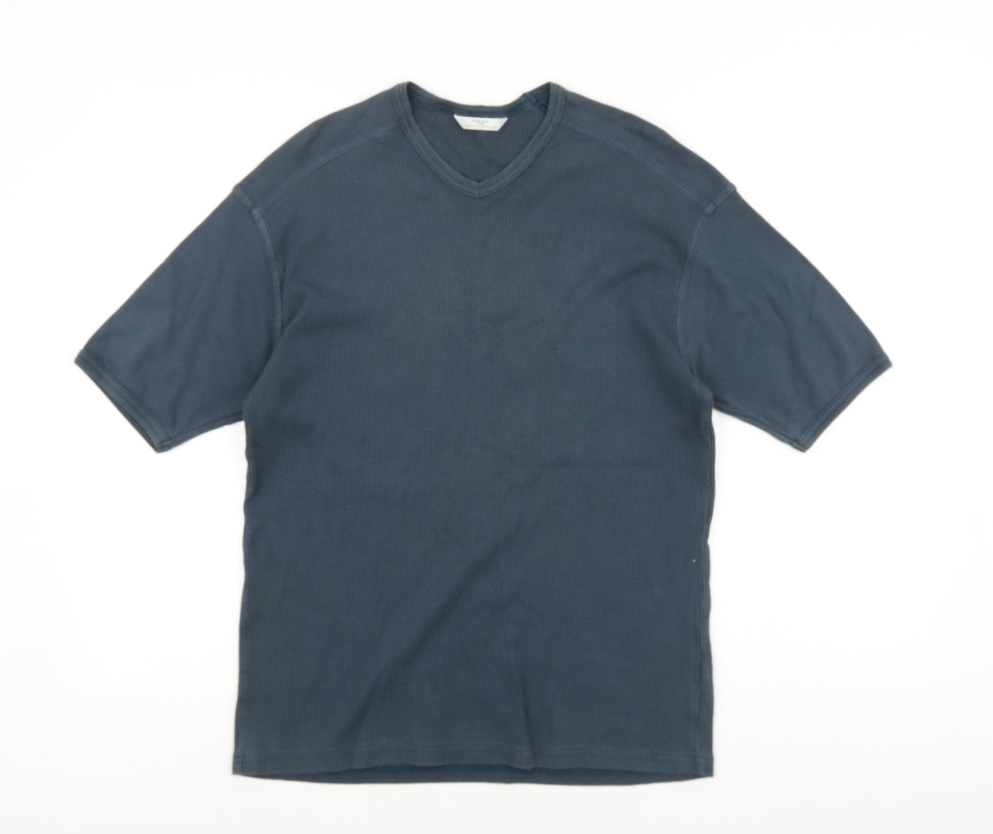 Marks and Spencer Mens Blue Cotton T-Shirt Size S V-Neck