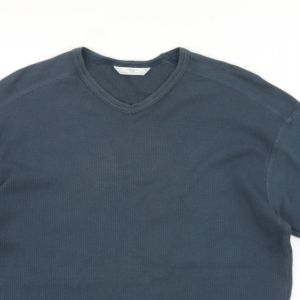 Marks and Spencer Mens Blue Cotton T-Shirt Size S V-Neck