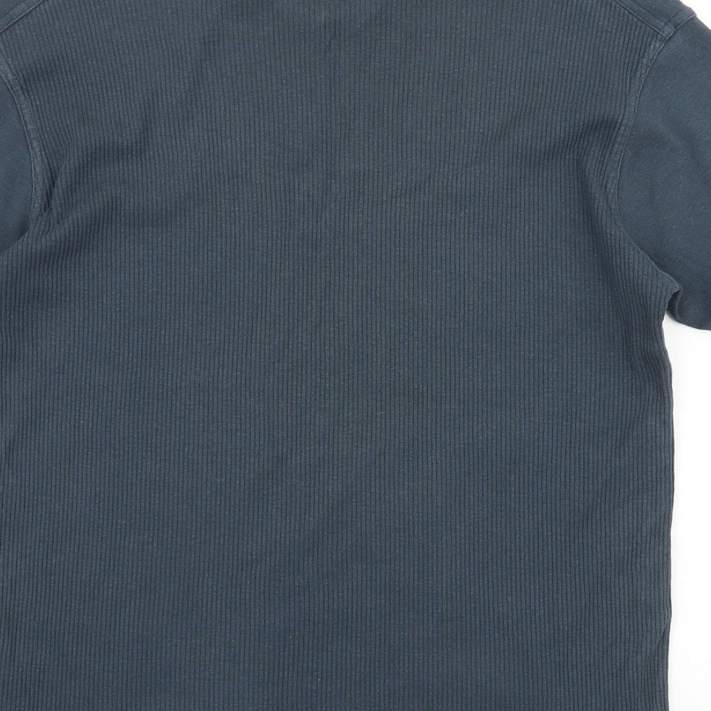 Marks and Spencer Mens Blue Cotton T-Shirt Size S V-Neck
