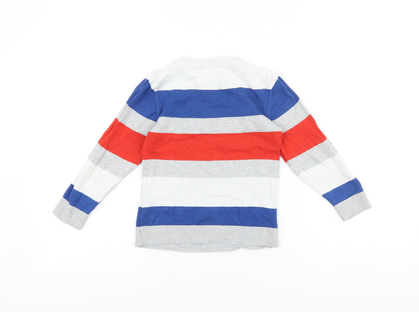 H&M Boys Multicoloured Round Neck Striped Cotton Pullover Jumper Size 4-5 Years Pullover - Fire Truck