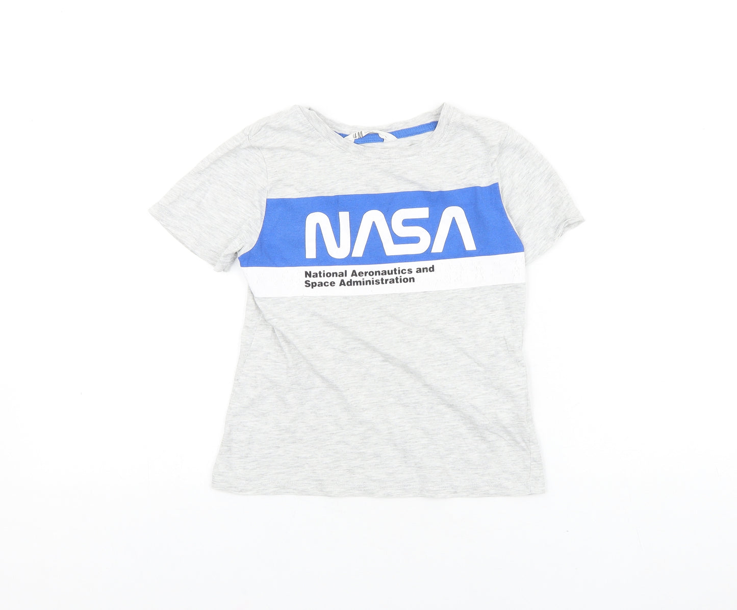 H&M Boys Grey 100% Cotton Basic T-Shirt Size 4-5 Years Round Neck Pullover - NASA