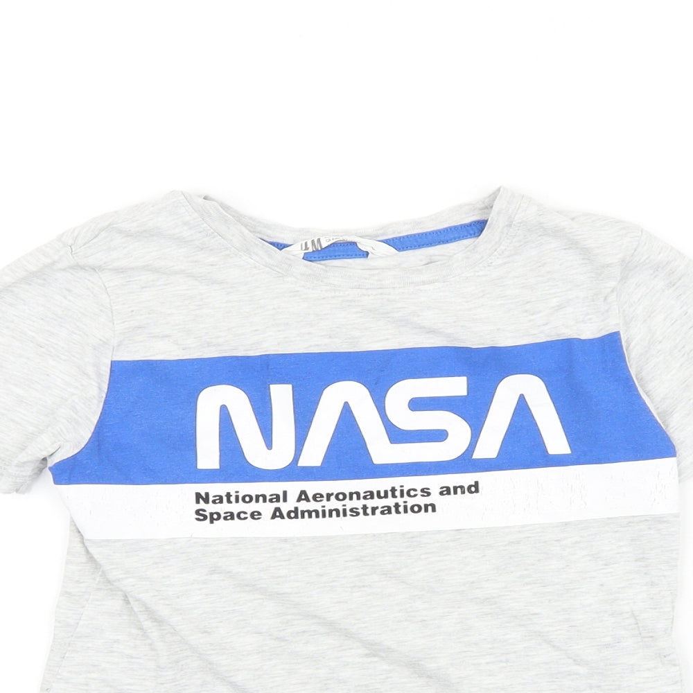 H&M Boys Grey 100% Cotton Basic T-Shirt Size 4-5 Years Round Neck Pullover - NASA