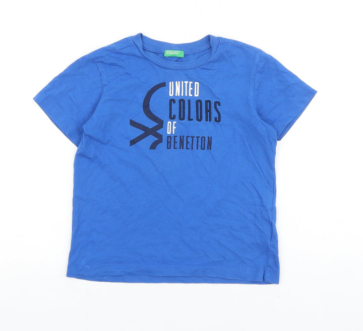 United Colors of Benetton Boys Blue Cotton Basic T-Shirt Size XS Round Neck Pullover