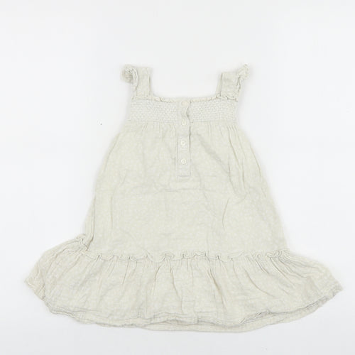Matalan Baby Beige 100% Cotton Skater Dress Size 18-24 Months Square Neck Button