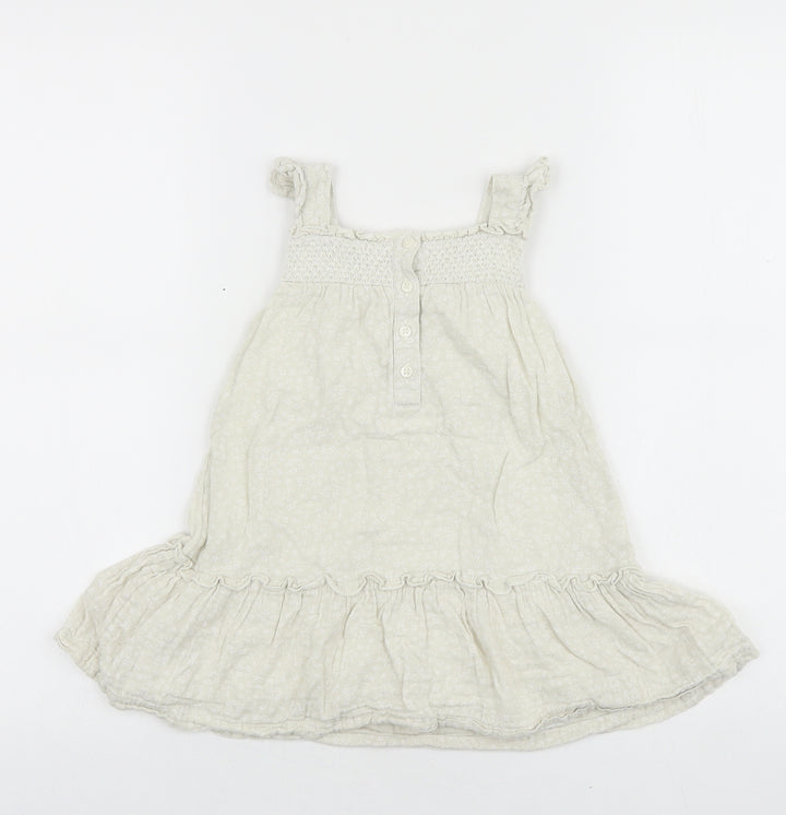Matalan Baby Beige 100% Cotton Skater Dress Size 18-24 Months Square Neck Button