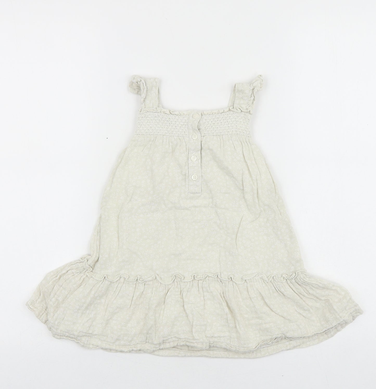 Matalan Baby Beige 100% Cotton Skater Dress Size 18-24 Months Square Neck Button