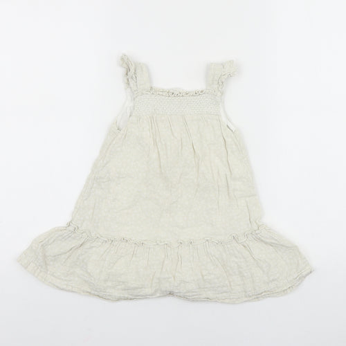 Matalan Baby Beige 100% Cotton Skater Dress Size 18-24 Months Square Neck Button