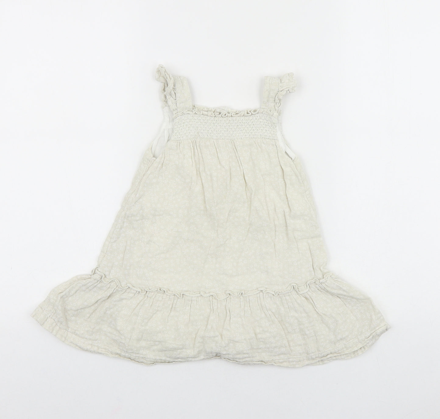 Matalan Baby Beige 100% Cotton Skater Dress Size 18-24 Months Square Neck Button