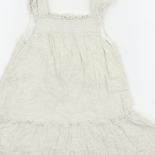 Matalan Baby Beige 100% Cotton Skater Dress Size 18-24 Months Square Neck Button
