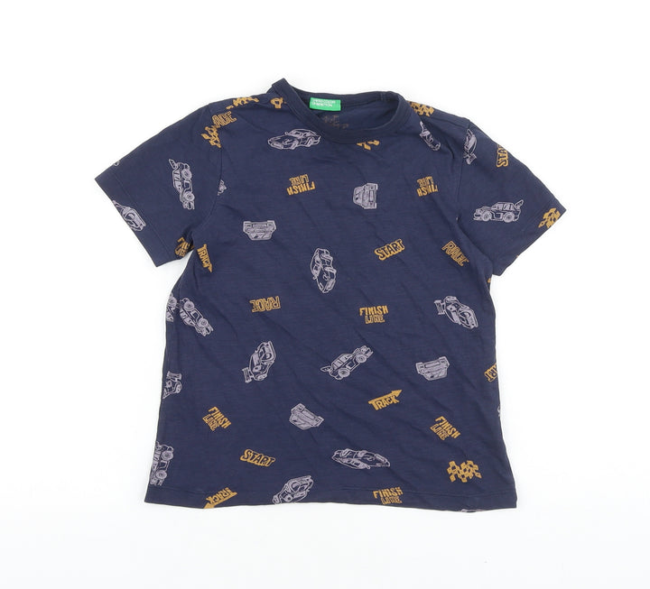 United Colors of Benetton Boys Black Geometric 100% Cotton Basic T-Shirt Size XS Round Neck Pullover