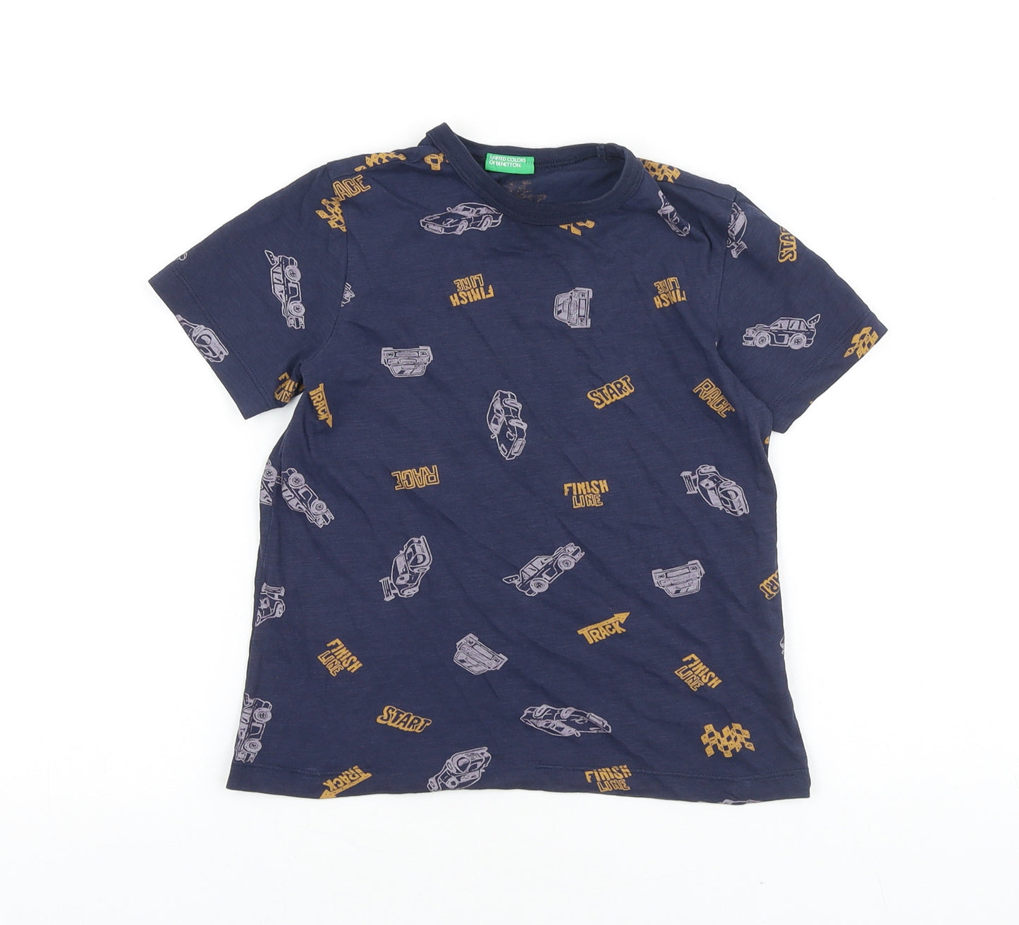United Colors of Benetton Boys Black Geometric 100% Cotton Basic T-Shirt Size XS Round Neck Pullover