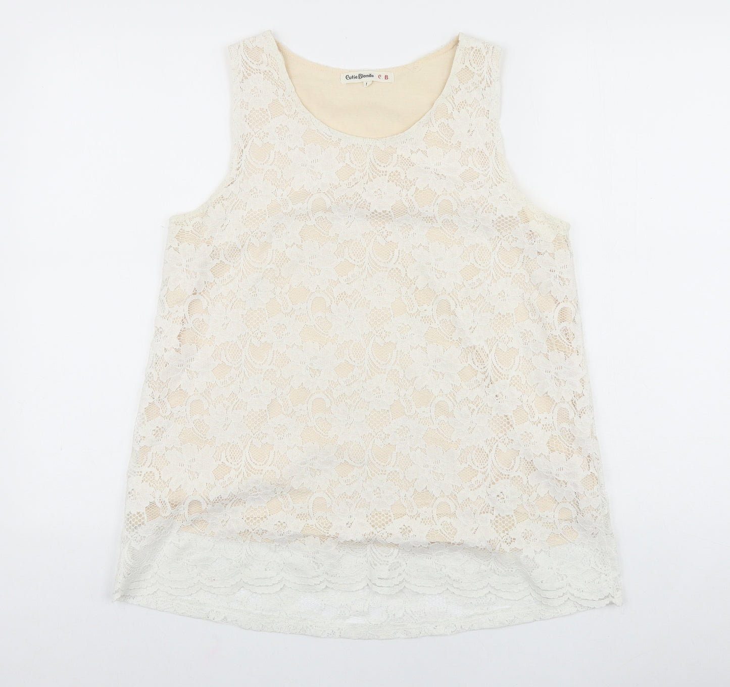 Cutie Blonde Womens White Floral Viscose Basic Tank Size L Scoop Neck
