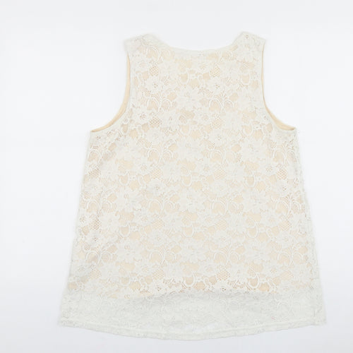Cutie Blonde Womens White Floral Viscose Basic Tank Size L Scoop Neck