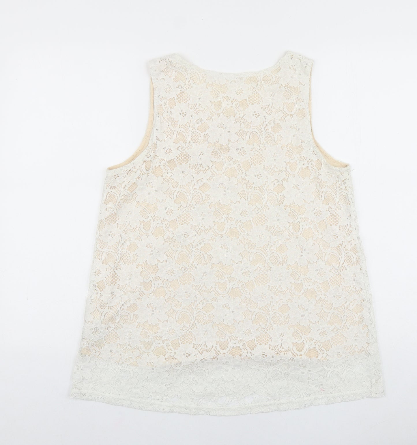 Cutie Blonde Womens White Floral Viscose Basic Tank Size L Scoop Neck