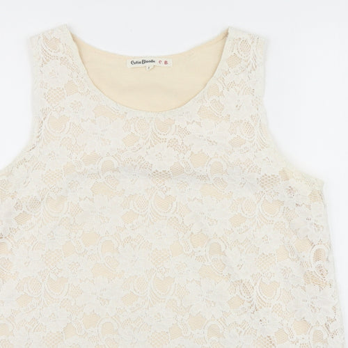 Cutie Blonde Womens White Floral Viscose Basic Tank Size L Scoop Neck
