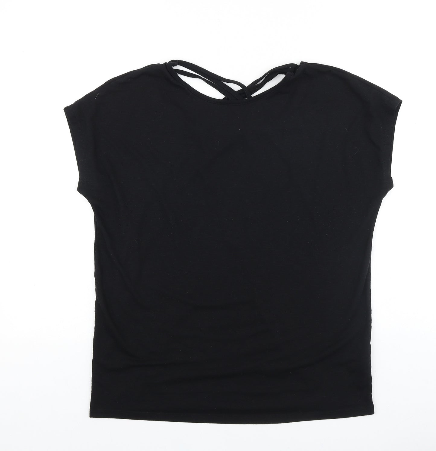 TU Womens Black Viscose Basic T-Shirt Size 14 Boat Neck Pullover - Cross Back Detail