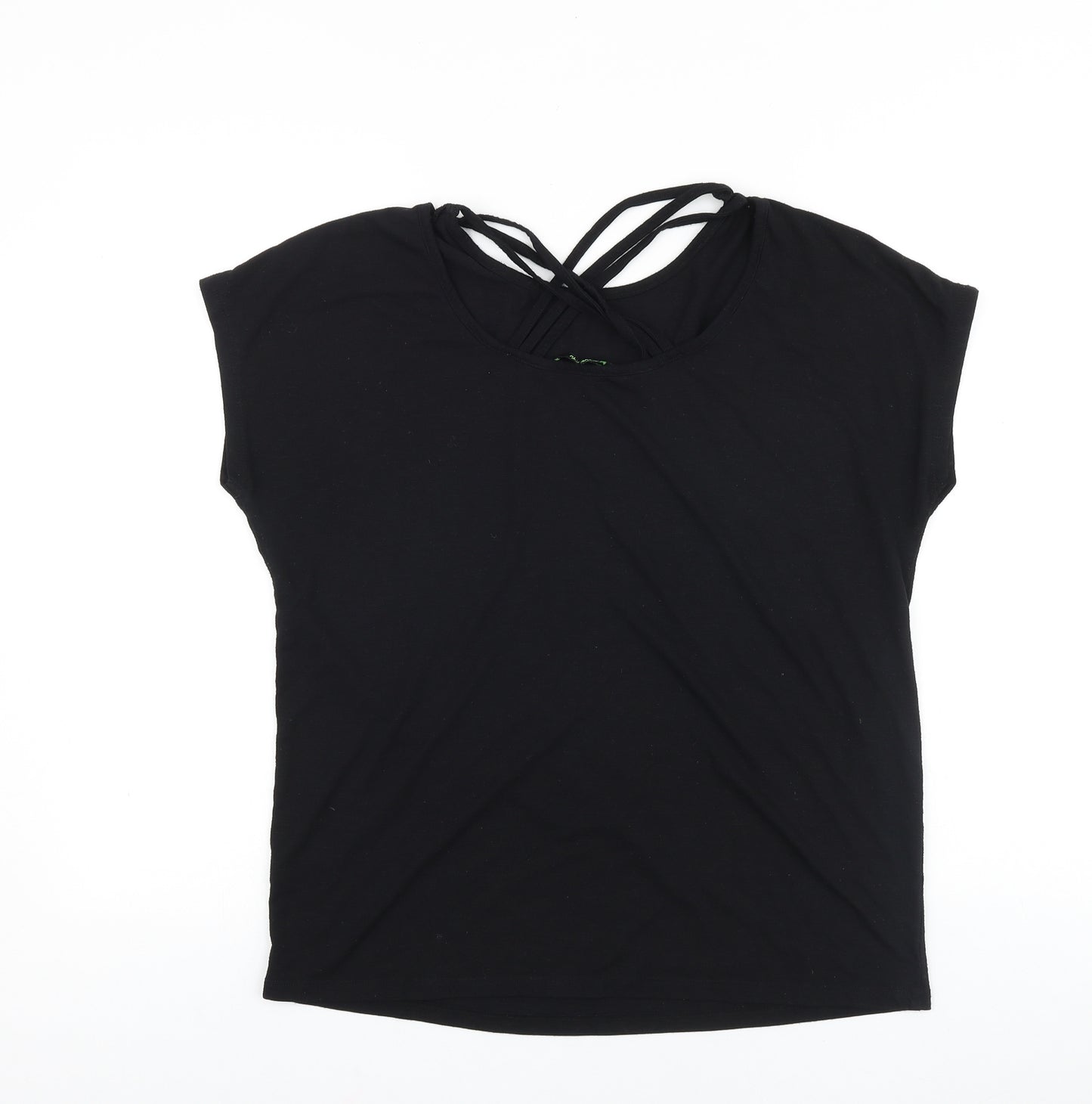 TU Womens Black Viscose Basic T-Shirt Size 14 Boat Neck Pullover - Cross Back Detail