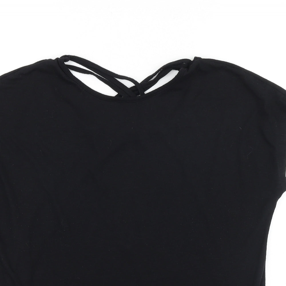 TU Womens Black Viscose Basic T-Shirt Size 14 Boat Neck Pullover - Cross Back Detail