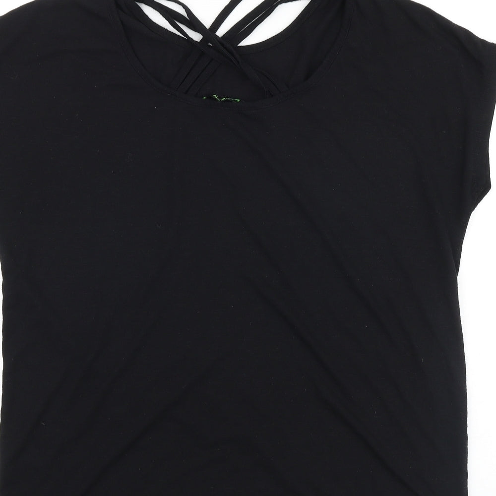 TU Womens Black Viscose Basic T-Shirt Size 14 Boat Neck Pullover - Cross Back Detail