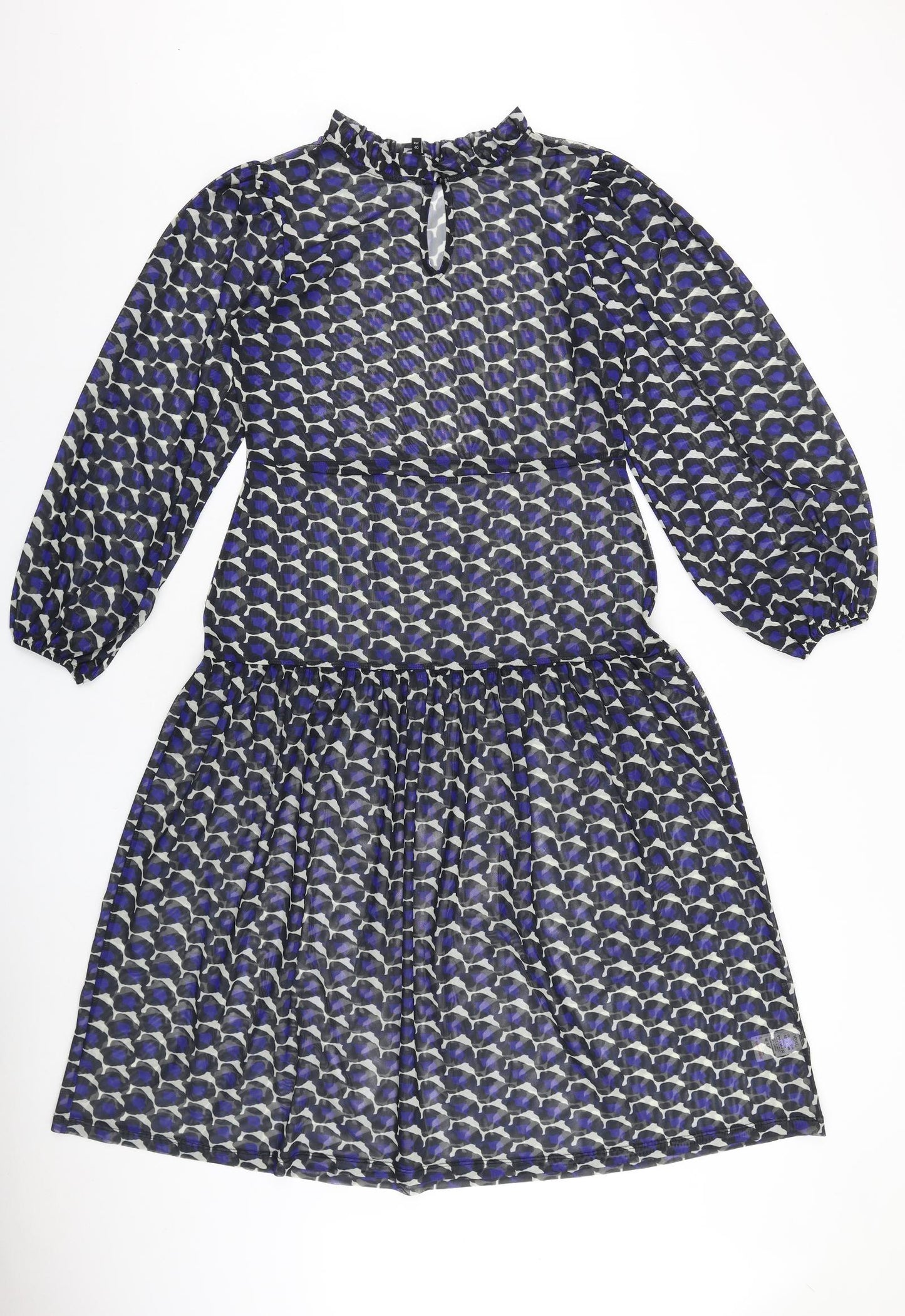 NEXT Womens Purple Geometric Viscose Fit & Flare Size 12 Round Neck Pullover