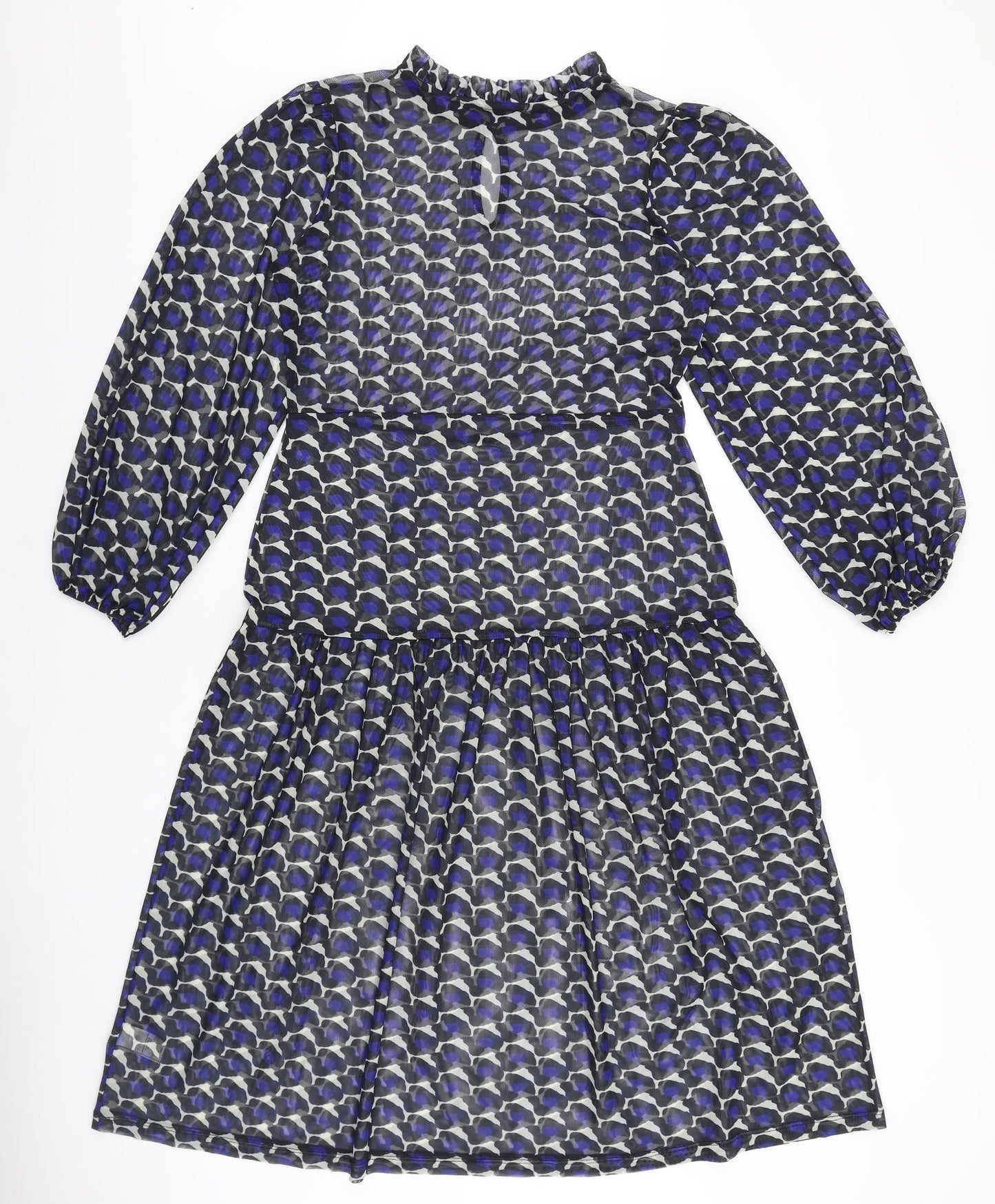 NEXT Womens Purple Geometric Viscose Fit & Flare Size 12 Round Neck Pullover