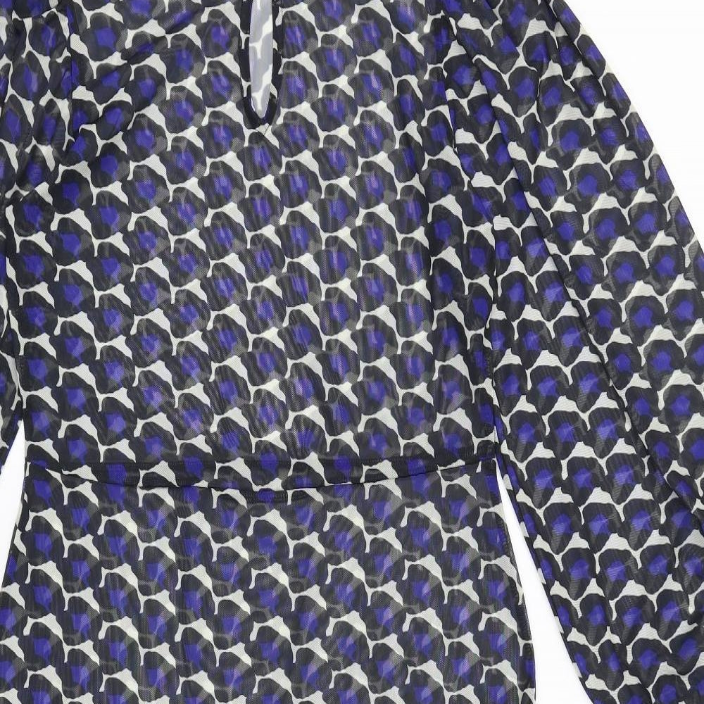 NEXT Womens Purple Geometric Viscose Fit & Flare Size 12 Round Neck Pullover