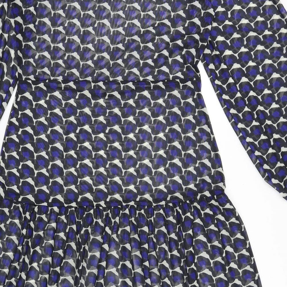 NEXT Womens Purple Geometric Viscose Fit & Flare Size 12 Round Neck Pullover