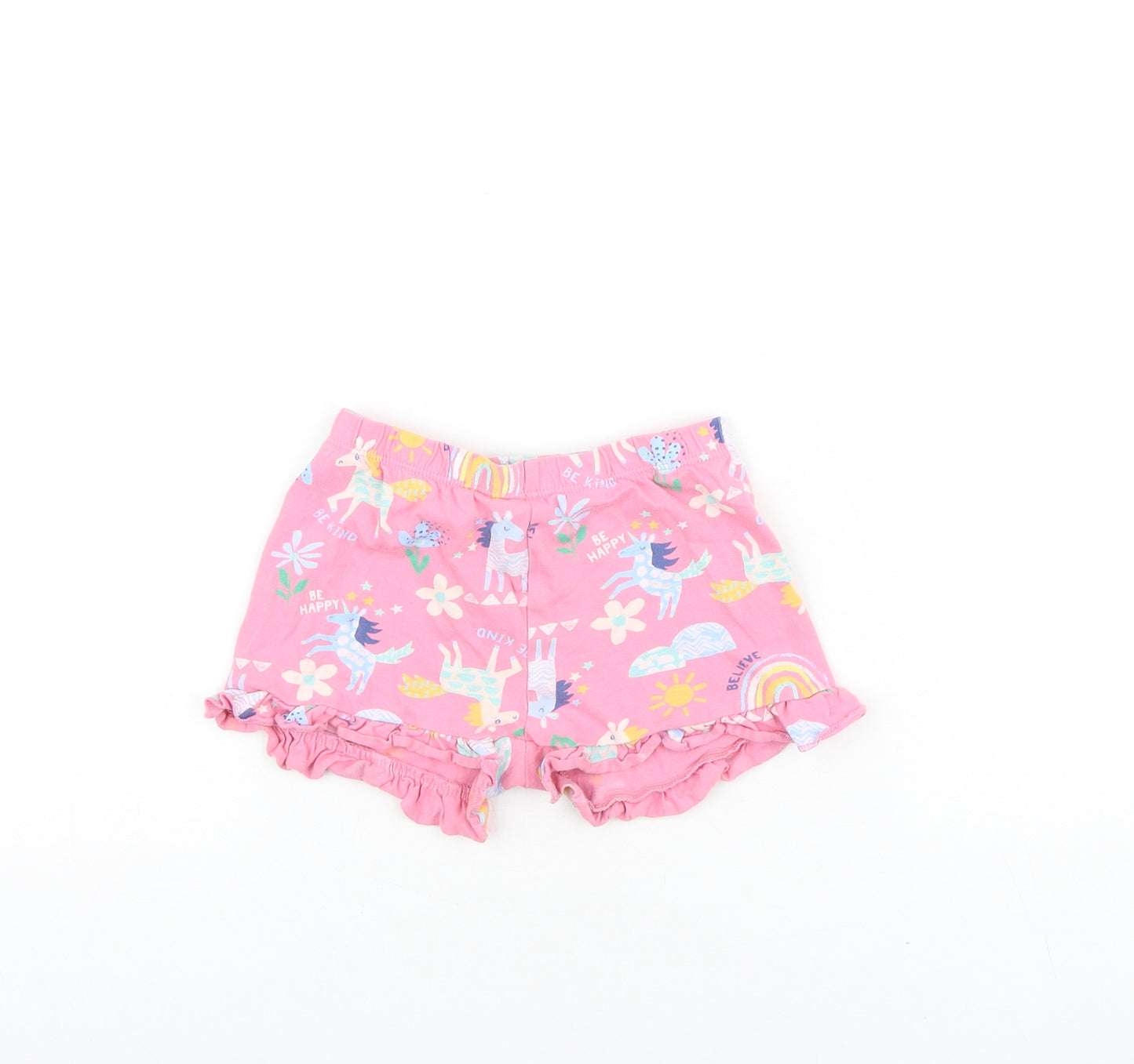 F&F Girls Pink Geometric 100% Cotton Hot Pants Shorts Size 3-4 Years Regular - Unicorn
