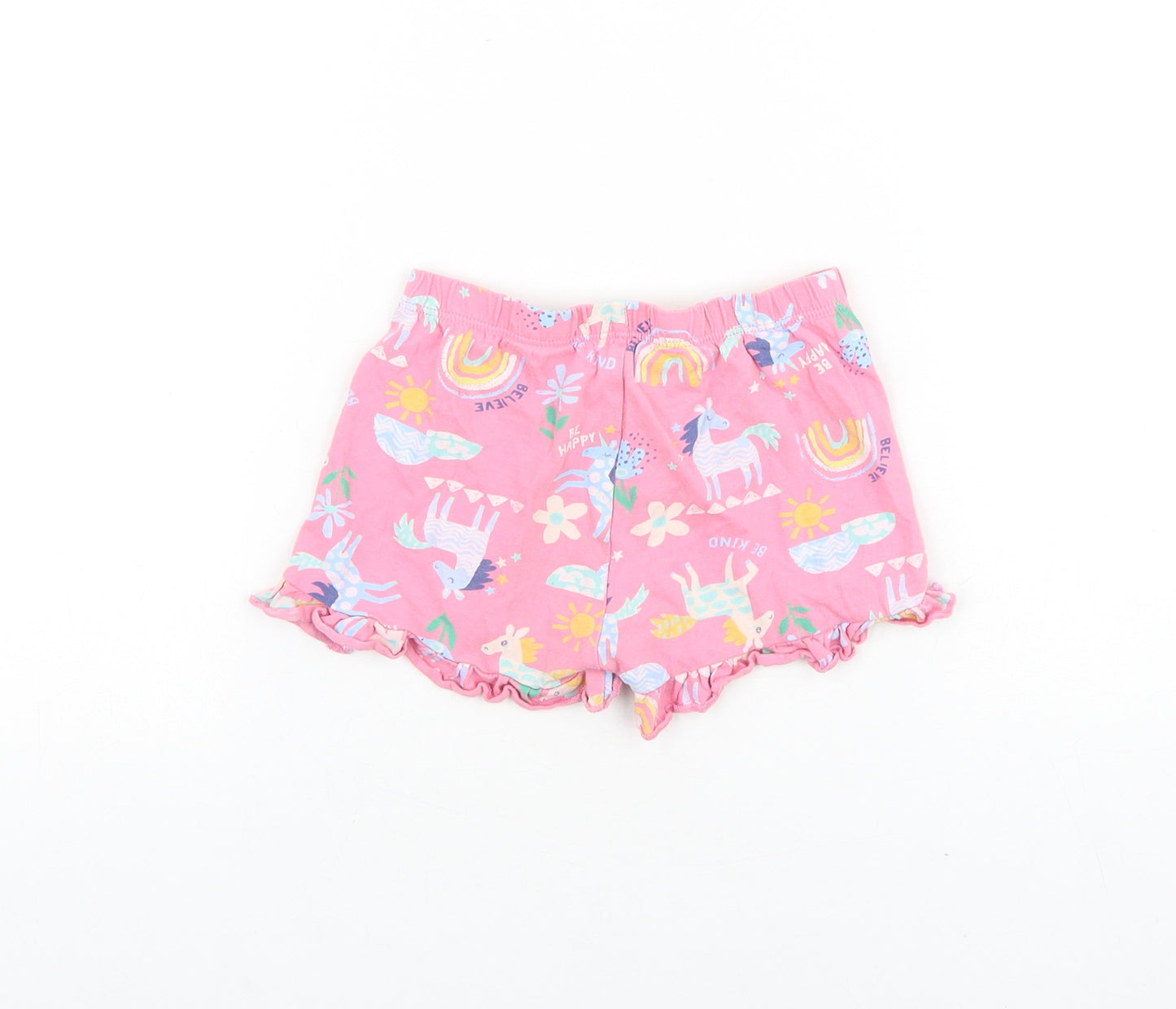 F&F Girls Pink Geometric 100% Cotton Hot Pants Shorts Size 3-4 Years Regular - Unicorn