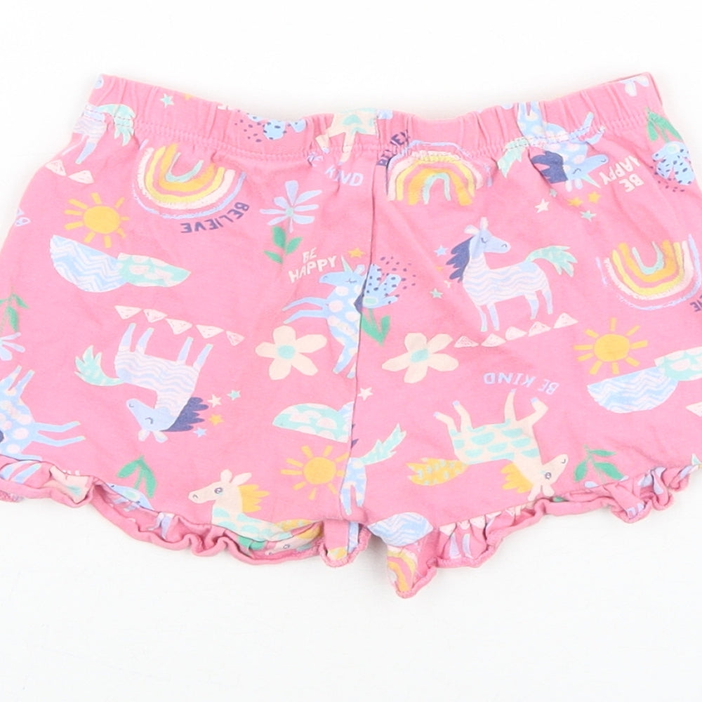 F&F Girls Pink Geometric 100% Cotton Hot Pants Shorts Size 3-4 Years Regular - Unicorn